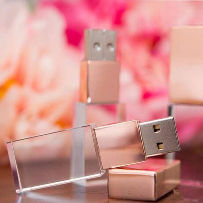 SXBan Rose Gold Crystal 8GB USB 2.0 Flash Drive LED Light Glass Clear Pen Thumb Drive Boy Girl Men Women Kids Mom Dad Boyfriend Daughter Memory Stick Pendrive Unique Cool Novelty Wedding Photography Gift - Image 3